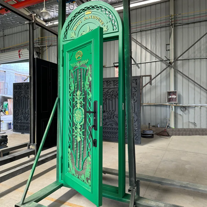 Pure hand-forged wrought iron door French self-built house entrance door Security Villa single Glass