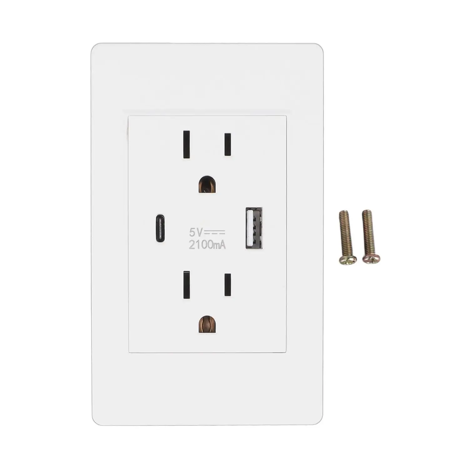 

Us Standard Wall Usb Charging Socket With Usb Type-C Interface 5V 2.1A 15A Durable Double-Hole Socket For Home Office