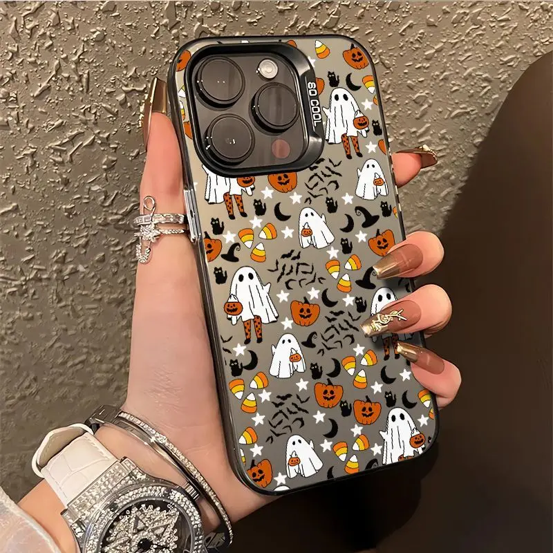 

Pumpkin Black Cat Ghost Phone Cases for IPhone 16 Pro Max 13 12 11 14 15 Pro Mini XR XS 7 8 15 Plus Laser Plated Bumper Cover