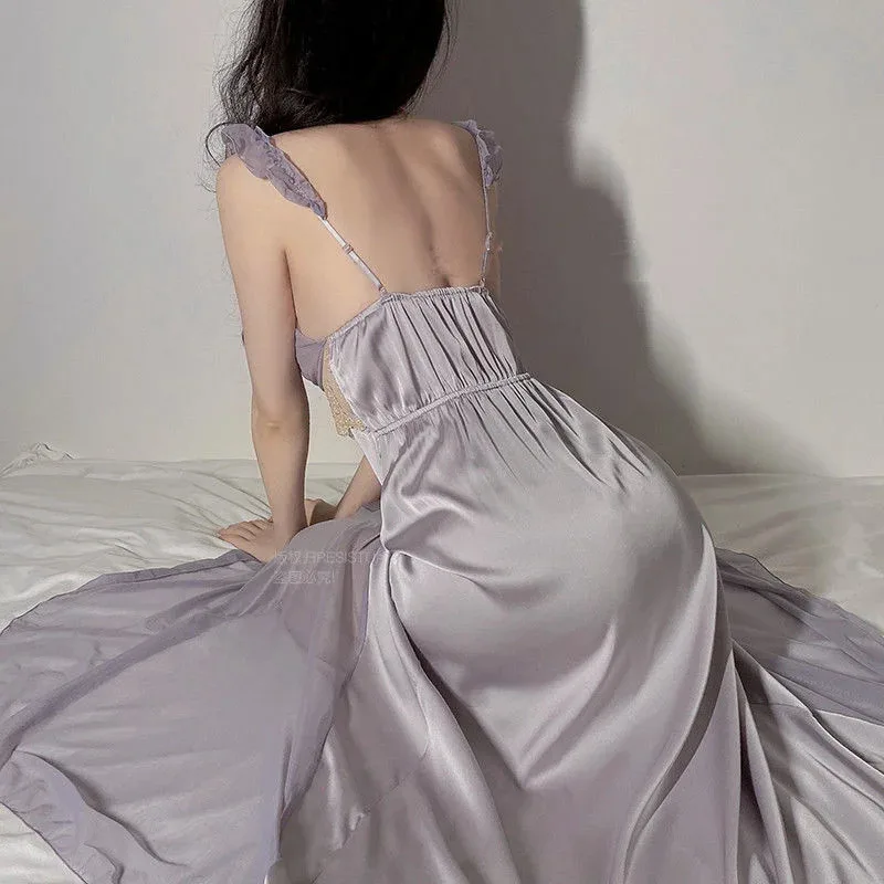 

DY20Pajamas Women's Sleepwear Dress Long Sleeve Palace Style Nightdress White Round Neck Maxi Dress Loungewear for Women Nighty