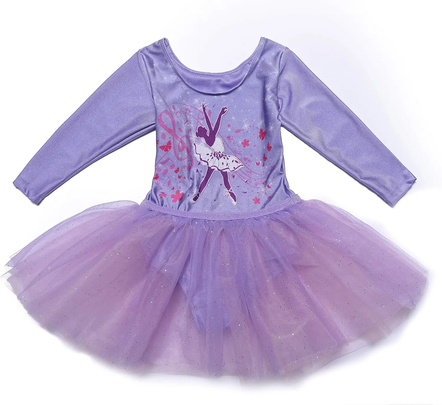 Girls’ 3/4 Sleeve Leotard Dance Ballet Dress Kids’ sparkle Tutu Skirt and Waistband