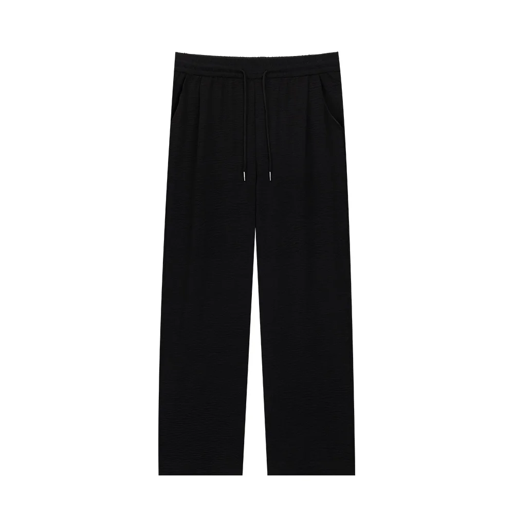 [Sinoco] Women's Long Pants Spring Autumn Daily Loose Elastic Waist Semi Wide Leg Pants