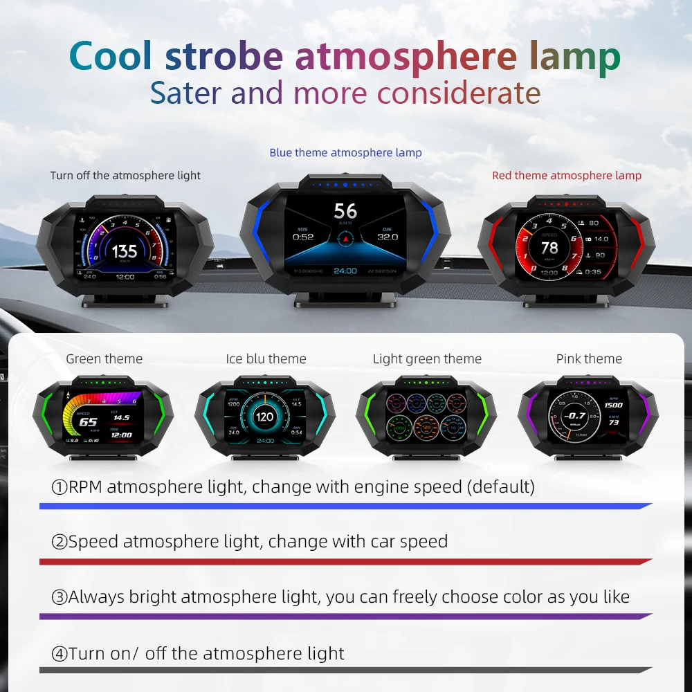 P24 Head Up Display Dual System Digtial Water Oil Temp Turbo Press lnclinometer HUD OBD2 Car Accessory On-board Computer Car