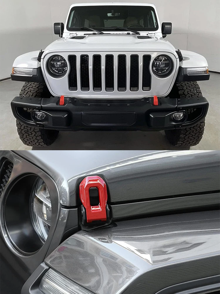For Jeep Wrangler JL Gladiator JT 2018-2024+ Front Bumper Tow Hook Rubber Cover & Hood Lock Catch Latches Decoration Cover Trim
