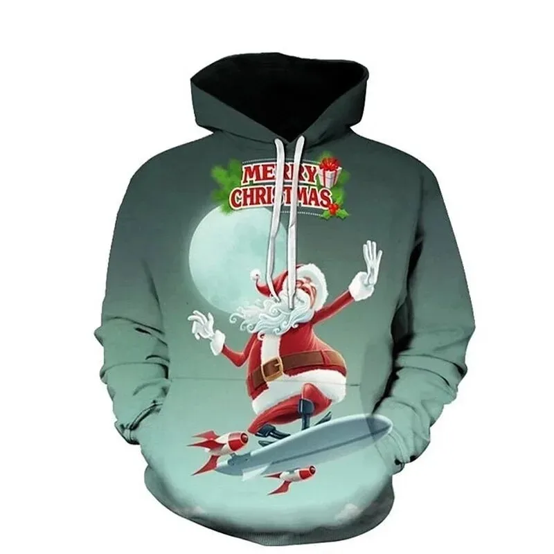 Merry Christmas Hoodies For Men And Women Funny Cartoon Santa Claus Pullovers Fashion Hooded Clothing For Men Street Wear