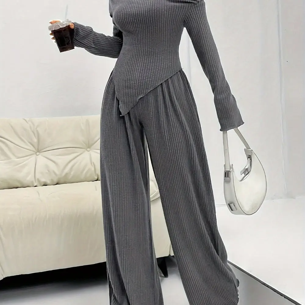 Women's Sets Autumn Winter Fashion Daily 2025 Asymmetrical Layered Off Shoulder Full Length Pants Casual Sets