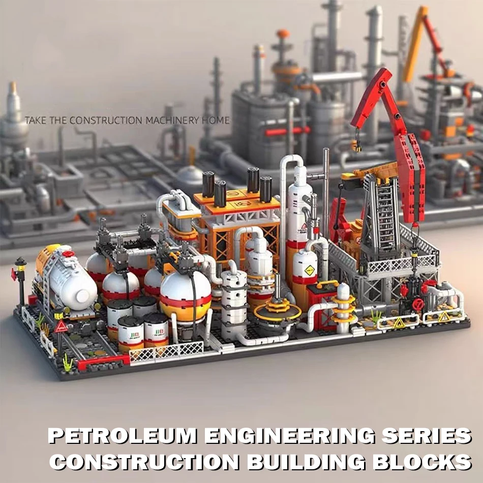 City Street View-serie de ingeniería de petróleo, arquitectura, bloques de construcción, bomba de aceite, plantas, refinarias, ladrillos DIY, juguetes, regalos para niños