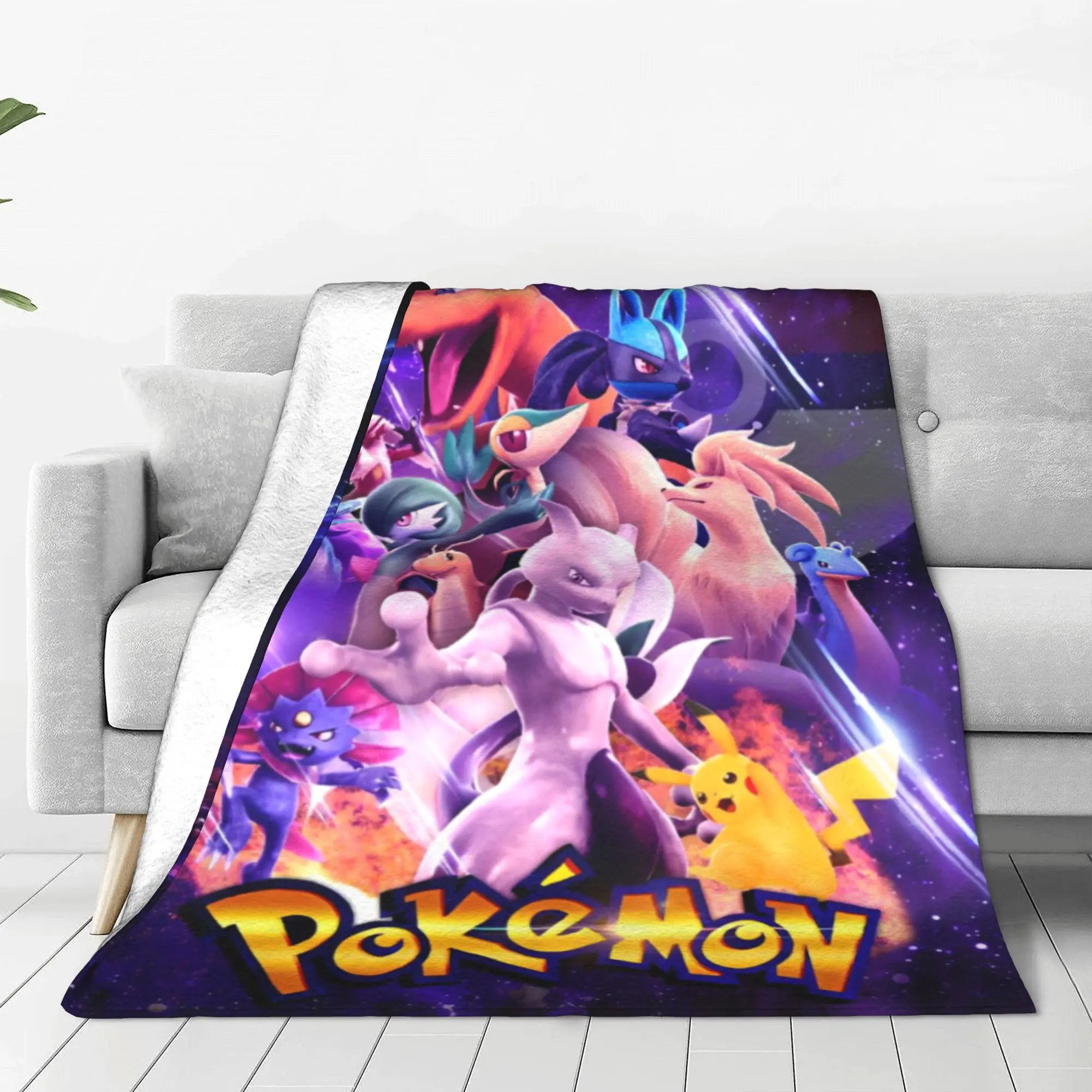 Pokemon Anime Mew Pikachu Fleece Throw Blanket Cartoon Game Blanket for Sofa Car Super Warm Plush Thin Quilt Multi-function