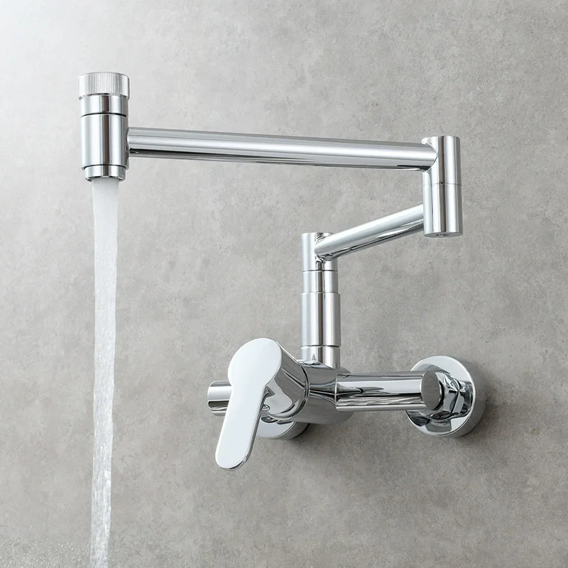 Foldable Kitchen Sink Mixer Chrome Finished  Hot and Cold Wall Mounted Foldable Rotation Basin Faucet