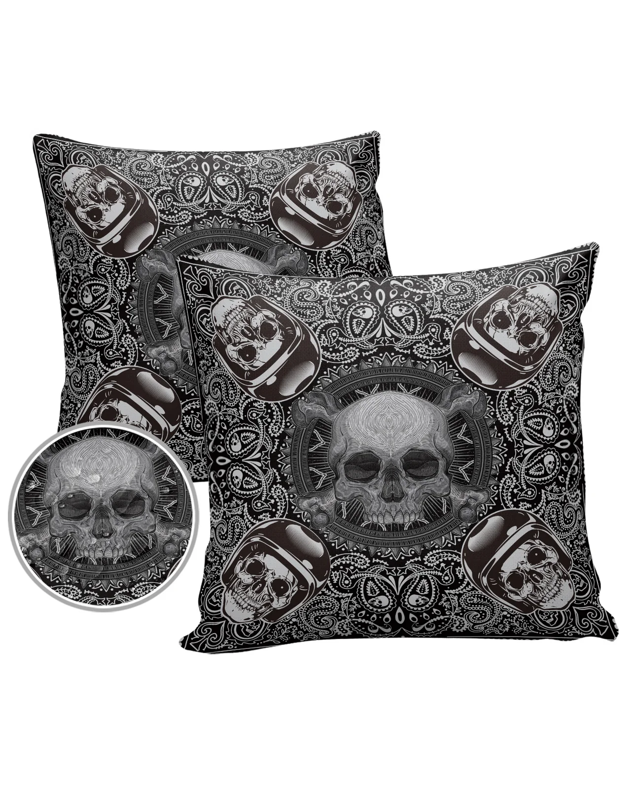 2/4PCS Outdoor Cushion Cover Skull Head Paisley Pattern Throw Pillow Cover Case For Sofa Car Home Decoration Pillowcase