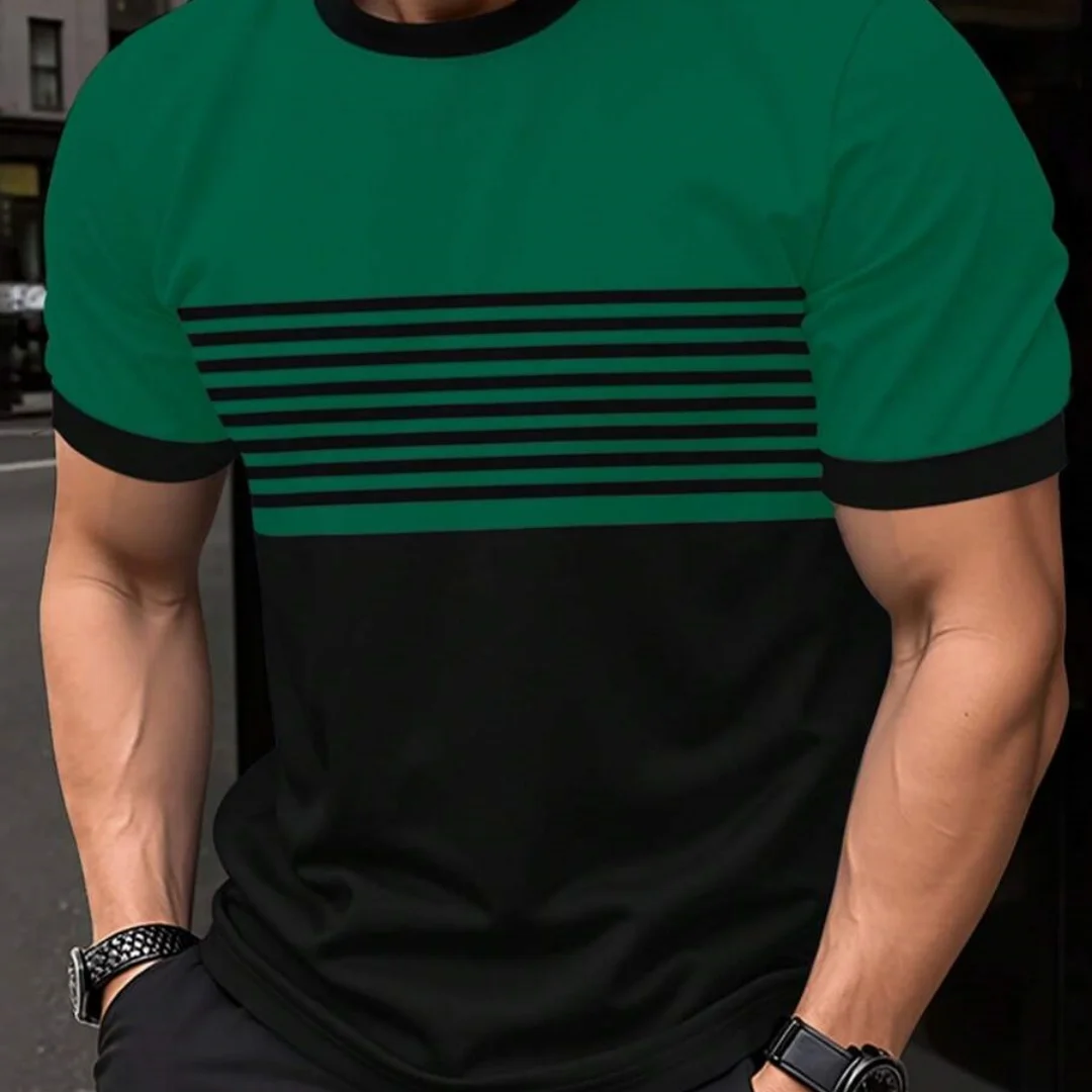 في الهواء الطلق الرجال تي شيرت الصيف موضة عادية مستديرة الرقبة قصيرة الأكمام الأعلى مخطط المطبوعة أنماط الرجال الملابس التجفيف السريع