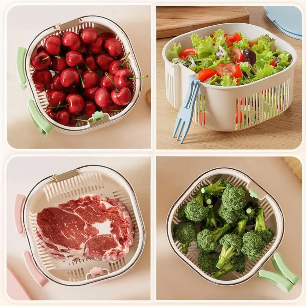 Rotating Berry Rinser for Strawberries Multifunctional Fruit Washing Bowl with Strainer Fork Portable for Berries for Vegetables