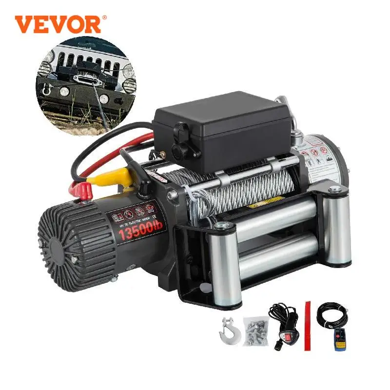 VEVOR Treuil Électrique 12 V 6125 kg Treuil de Remorquage avec Corde d'Acier 24 m pour Amateurs