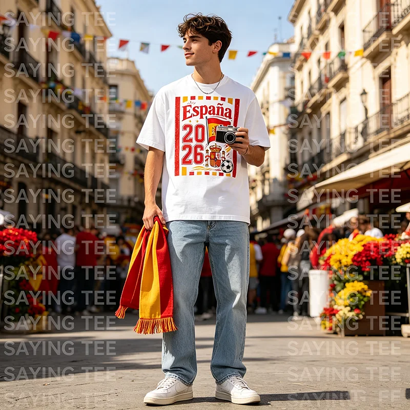 Spanien Fußball-Champions Fan-Shirt mit Wildem Stier und Fußball, Spanisches Spieltag-Geschenk-T-Shirt für Männer und Frauen, Espana Campeones Del Mundo – Detail 3