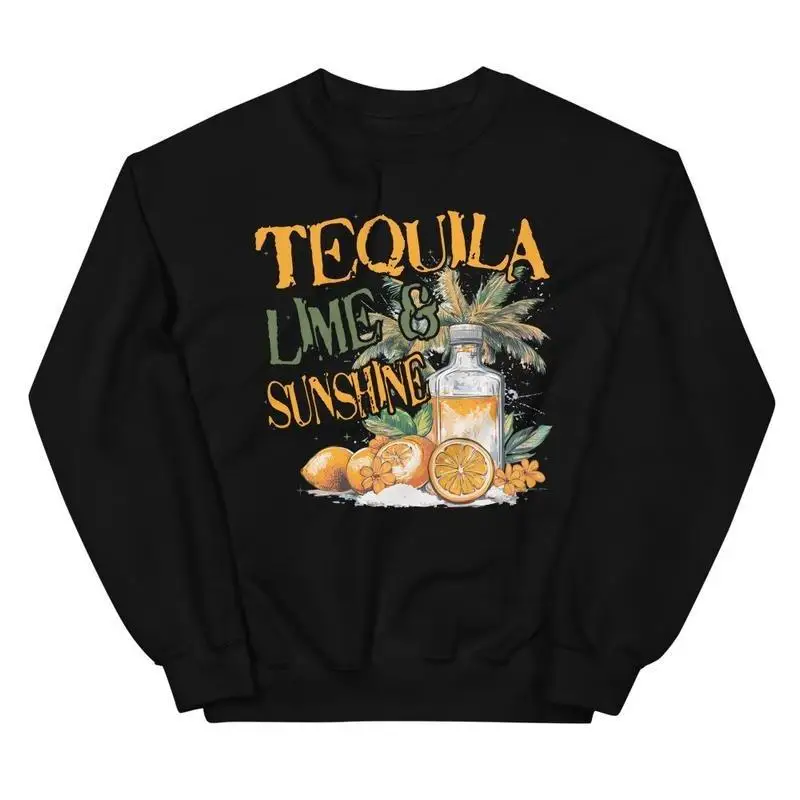 

Men Tequila Lime Sunshine Sweatshirt Summer Vacation Graphic Tee Margarita Lover Beach Party Casual Pullover Holiday Gift