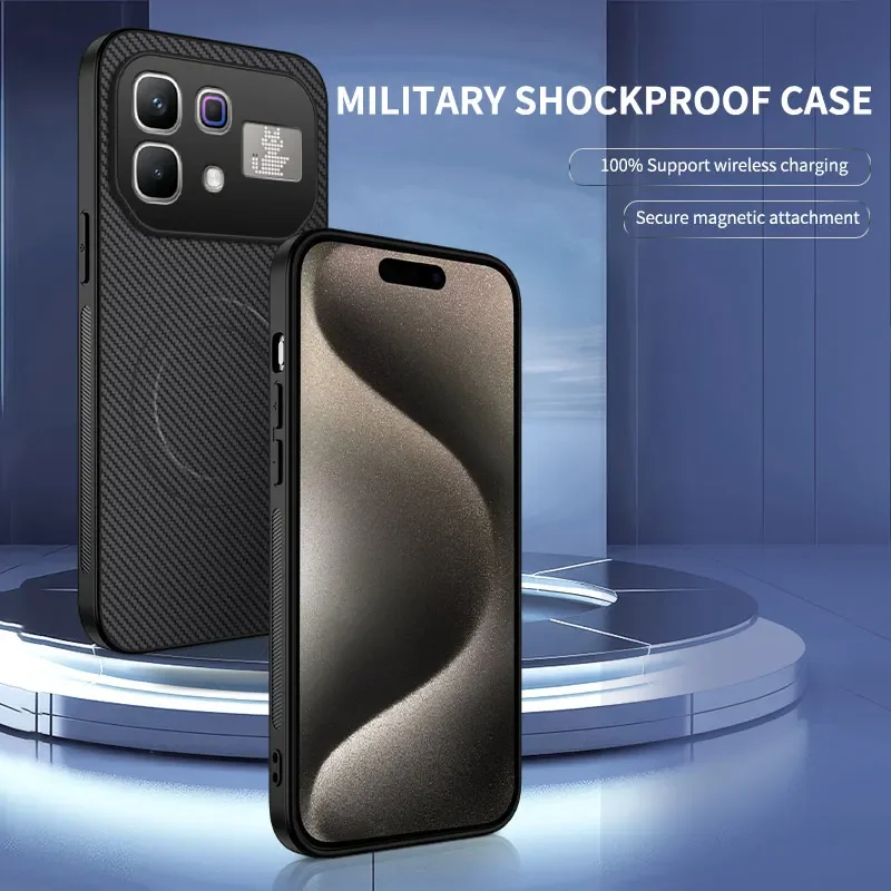 Magnetische Lederhülle für Infinix Note 60 Ultra 60 Pro Note 60 Cover Carbonfaser-Textur Mag-safe Rundum-Kameraschutz Funda