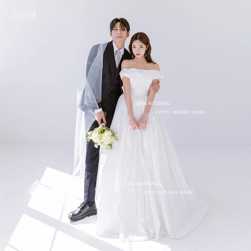 LISM Simple Taffeta A-Line Wedding Dresses Korea Photo Shoot Off The Shoulder Bridal Gowns Floor Length Formal Dress Custom