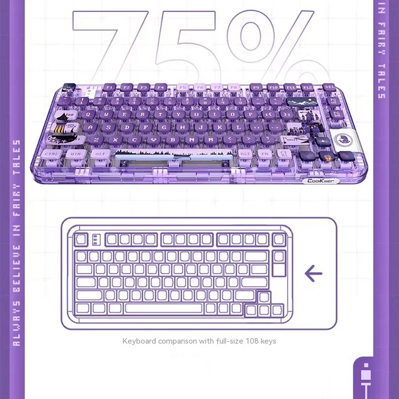 Imagem -03 - sem Fio Rgb Fairy Tale Game Office Teclado Teclado Mecânico Kawaii Assassino Legal Hot Plug Bluetooth 2.4g Roxo Presente de Natal Ck75