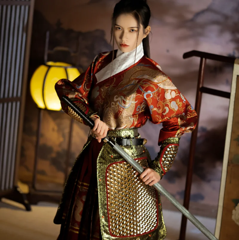 Alte Hanfu Rüstung Rock Stück Männer Frauen Chinesischen Ming Dynastie Cosplay Zubehör Drachenstein Armschützer Rüstung Goldene Silber