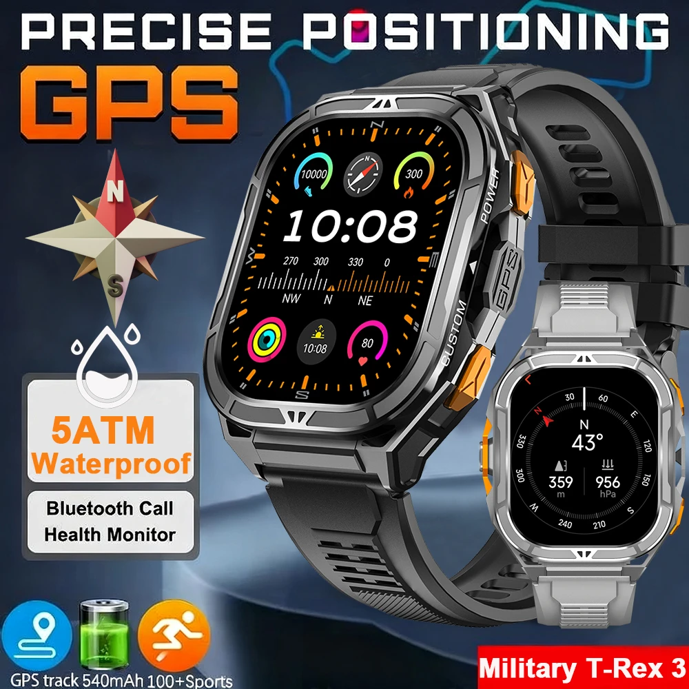 

X5 двухдиапазонные GPS спортивные умные часы для мужчин 1,96-дюймовый AMOLED-компас 5ATM водонепроницаемые часы для мониторинга здоровья уличные военные умные часы