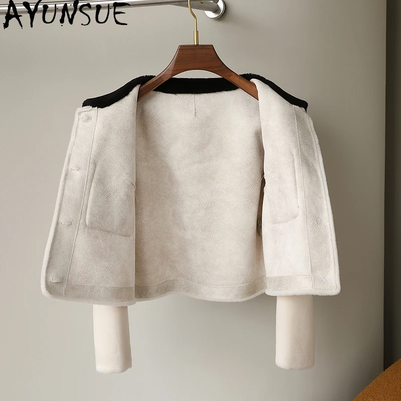 AYUNSUE Natural Wool Women's Jacket Autumn Winter Elegant Short Shearling Jackets for Women Clothes Lamb Fur Jacket Abrigo Mujer