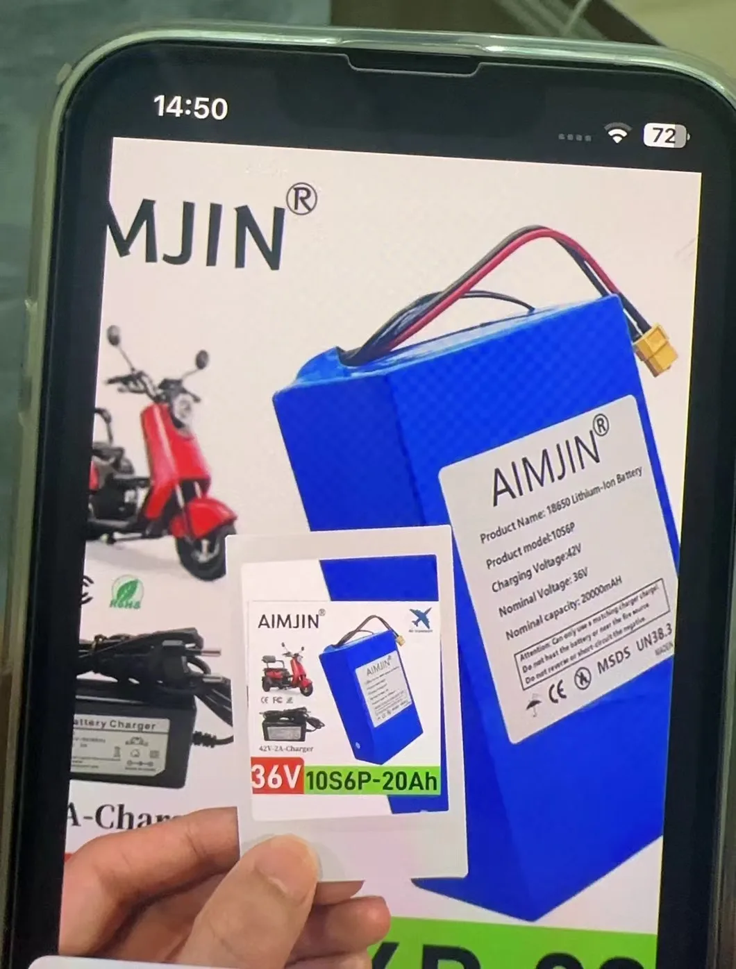 

36V 20000mAh High-capacity 10S6P Rechargeable 18650 Lithium-ion Battery Pack Built in BMS Suitable for Electric Scooter Battery