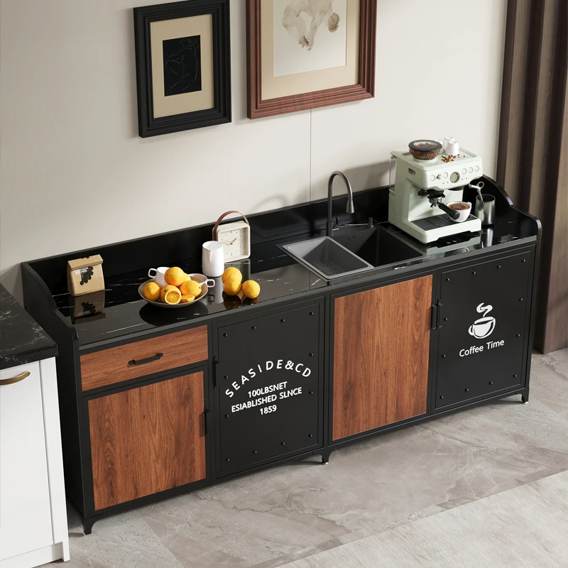 

Industrial style living room tea cabinet hand sink integrated basin against the wall side cabinet with hand sink storage locker