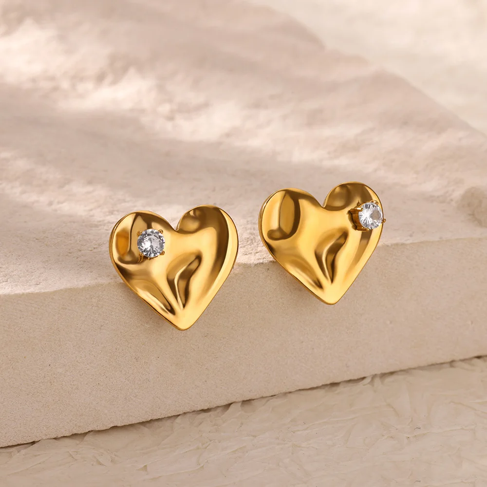 Fashion Zircon Oval Bean Heart Stainless Steel Earrings for Women 18K Gold-plated Charm Earring Wedding Jewelry Accessories Gift