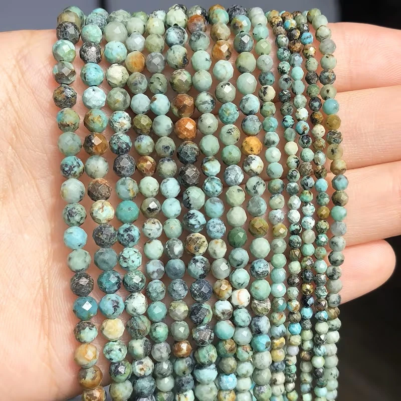 Natürlicher afrikanischer Türkis, indischer Achat, runde facettierte lose Spacer-Perlen, kleine Perlen für DIY-Armbänder, Ohrringe, Charms für die Schmuckherstellung – Detail 4