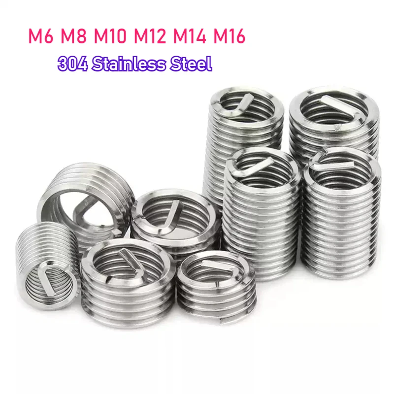 M6 M8 M10 M12 M14 M16 Fine Thread Wire Thread Insert 304 Stainless steel Screw Bushing Thread Repair Pitch 0.75/1/1.25/1.5mm