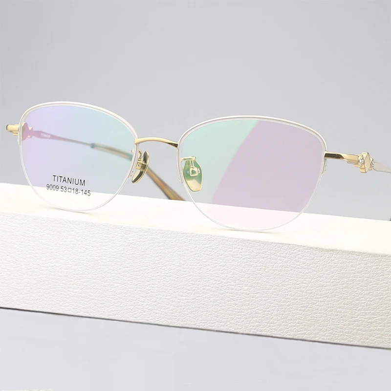 

Fashion Women Jewelly Sea Shell Eyeglasses Frames Titanium Half Frame Glasses Optical Prescription Myopia Eyewear Spectacles