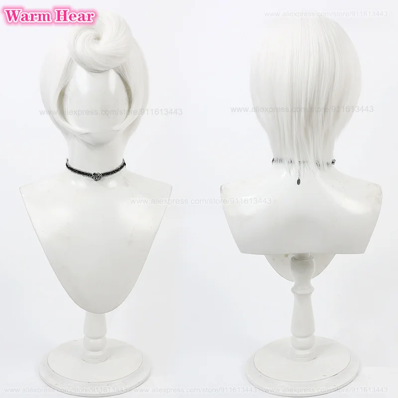 High Quality Anime Synthetic Hotel Rosie Wig Short White Cosplay Anime Wig Heat Resistant Hair Halloween Party Wigs + A Wig Cap