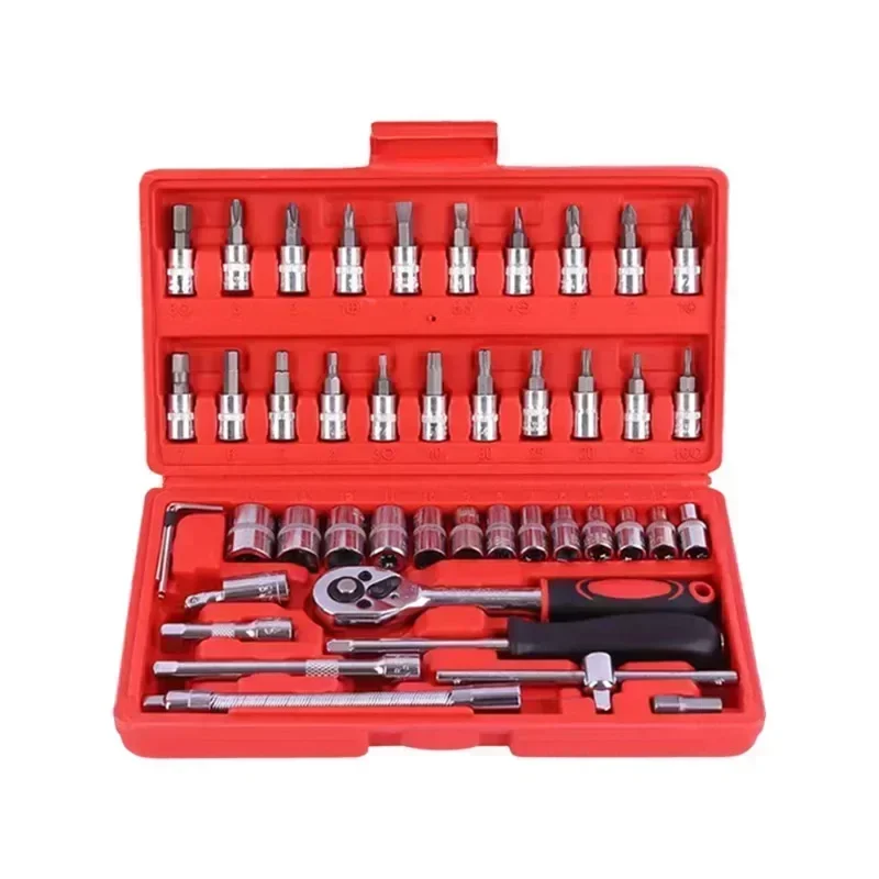 

46pcs Ratchet Wrench Tool Combination 1/4 Inch Small Fly Ratchet Torque Screwdriver Wrench Auto Repair Home Mechanical Tool Kit