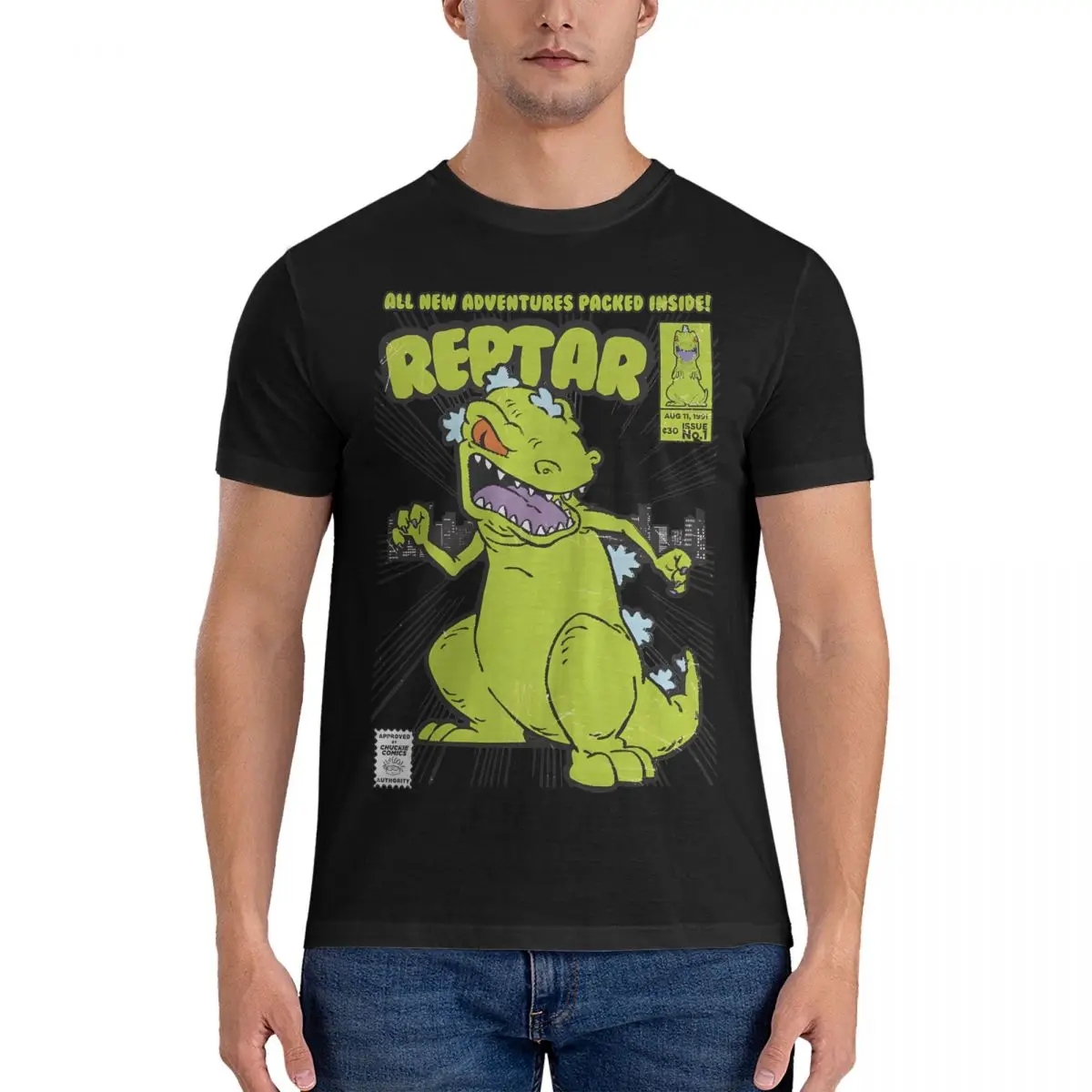 Reptar Comic Book Men\'s T Shirt Rugrat Novelty Tee Shirt Short Sleeve Round Neck T-Shirts Cotton Summer Clothes