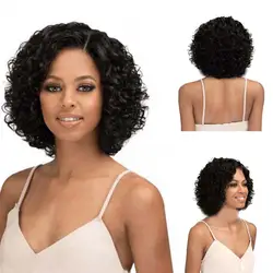 37cm Brazilian Stye African Water Wave Short Bob Wig Women Preplucked Curly Side Parted Cosplay Party Small Curvature Hair Wig