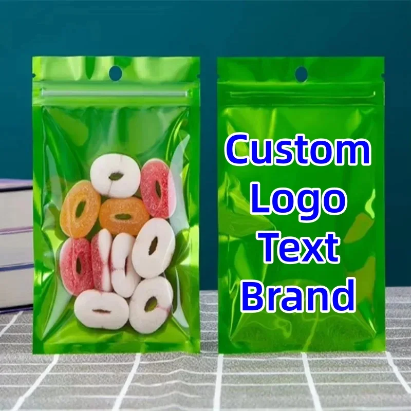 

200PCS Glossy Green Plastic Clear Storage Bag DIY Flat Resealable Candy Sugar Snack Tea Coffee Jewelry Spice Packaging Pouches