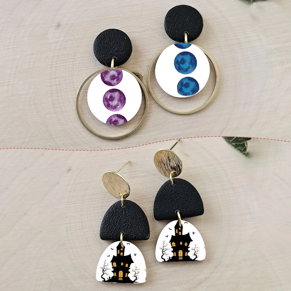 Halloween castelo abóbora esqueleto tumba horrível fantasma brincos de cerâmica macia transferência de água adesivo de papel para fazer jóias