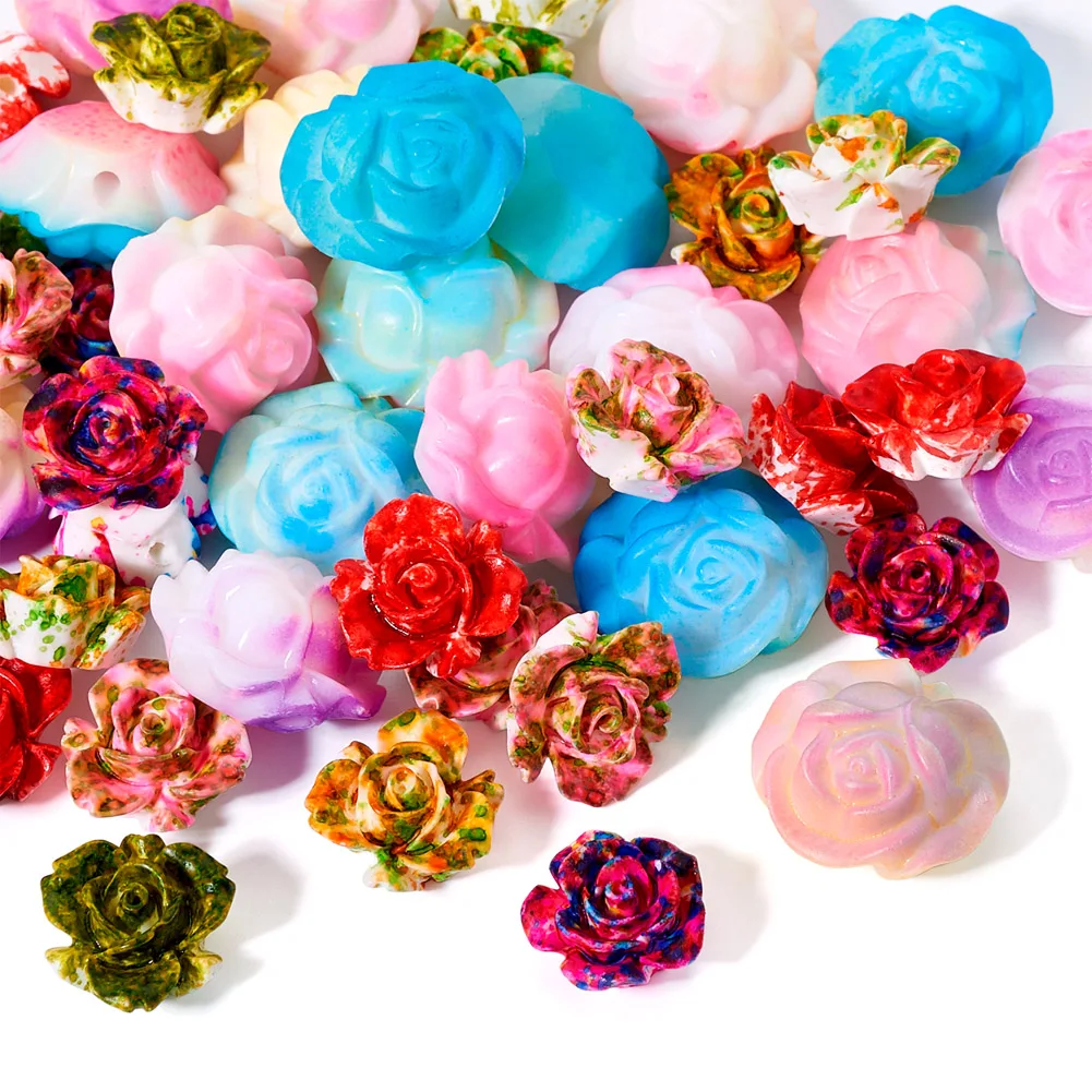 

Camellia & Rose Opaque Resin Bead Irregular Color Flower Beads Exquisite Earring Embellish DIY Jewelry Making Accessories 54pcs