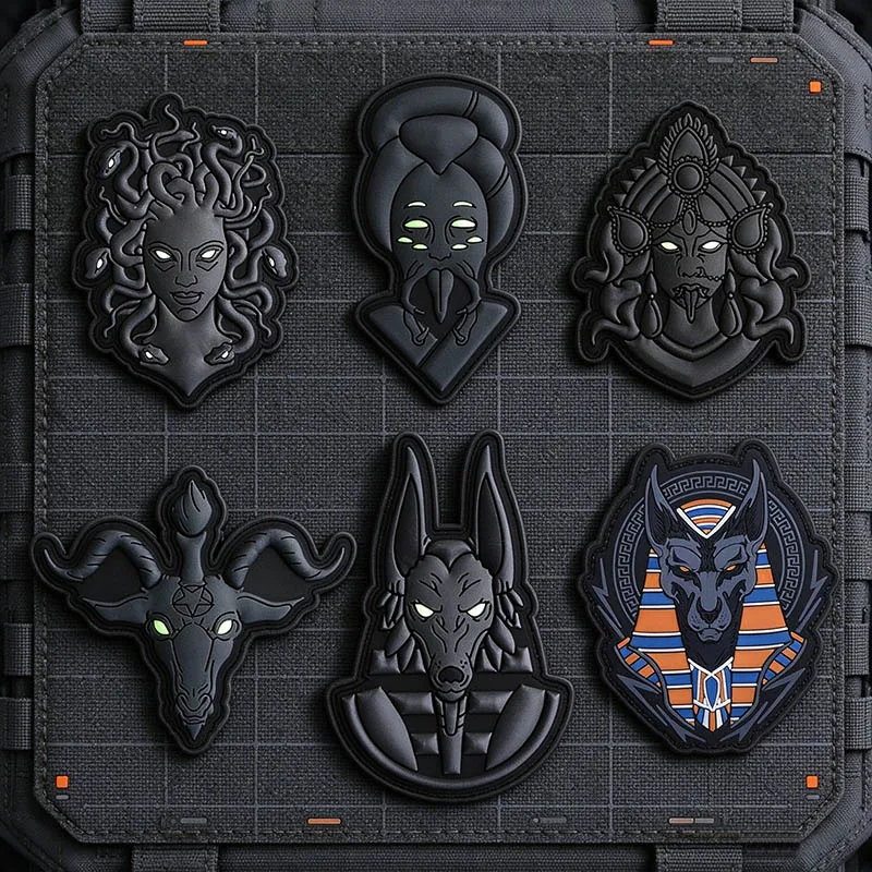 Mythology Tactical PVC Patch Hook & Loop Medusa Anubis Baphomet Cthulhu Shiva Rubber Sticker Morale Backpack Badge Glow In Dark
