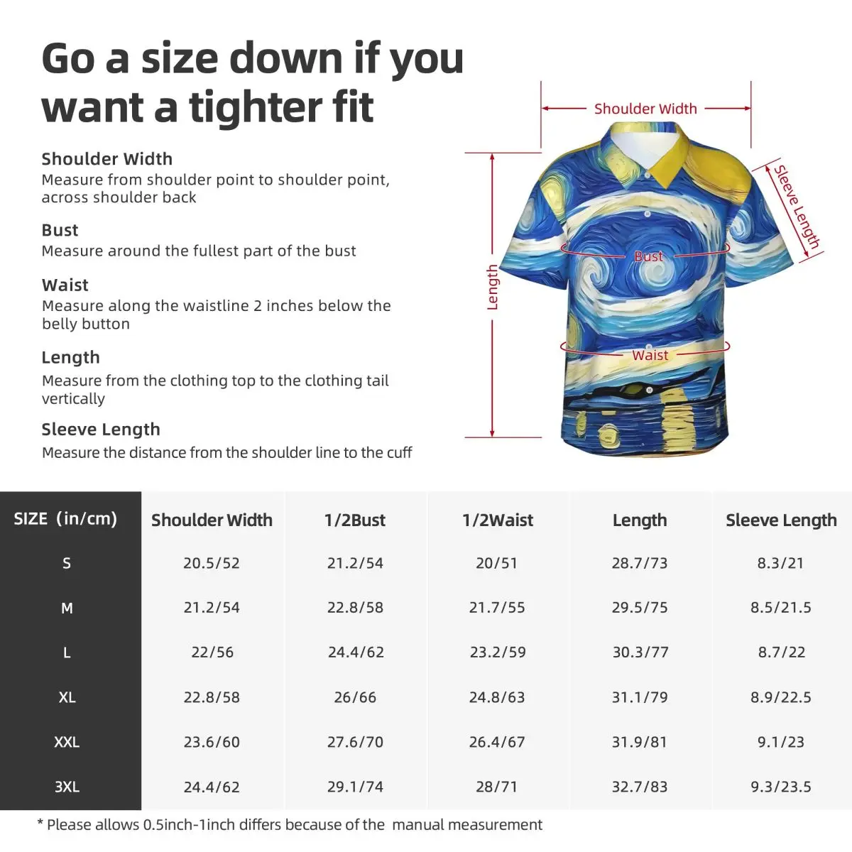 Van Gogh gwiaździsta noc koszula na co dzień nowość letnie koszule męskie z krótkim rękawem plażowe oddychające graficzne bluzki oversize