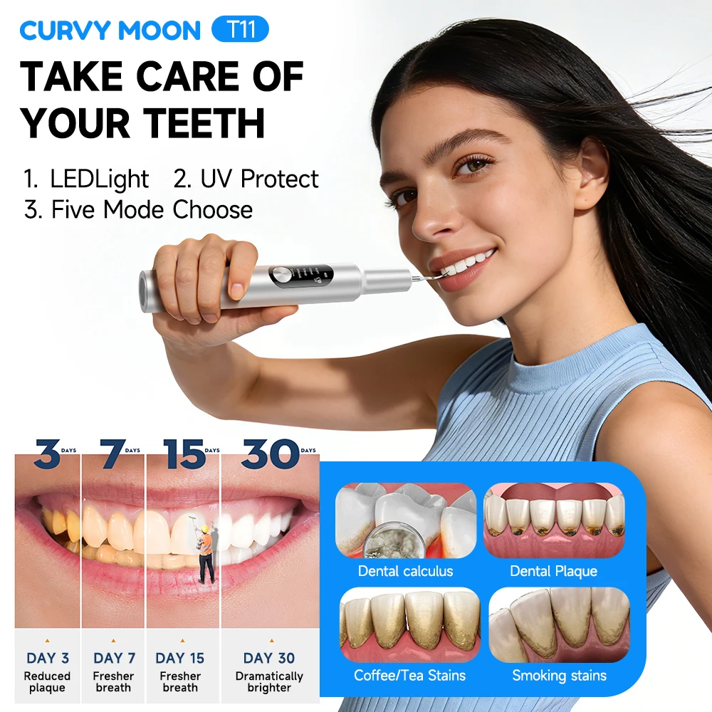 

CURVY MOON T11 Ultrasonic Dental Tartar Cleaner Dental Scaling Teeth Tartar Eliminator Tooth Stains Remover Teeth Whitening