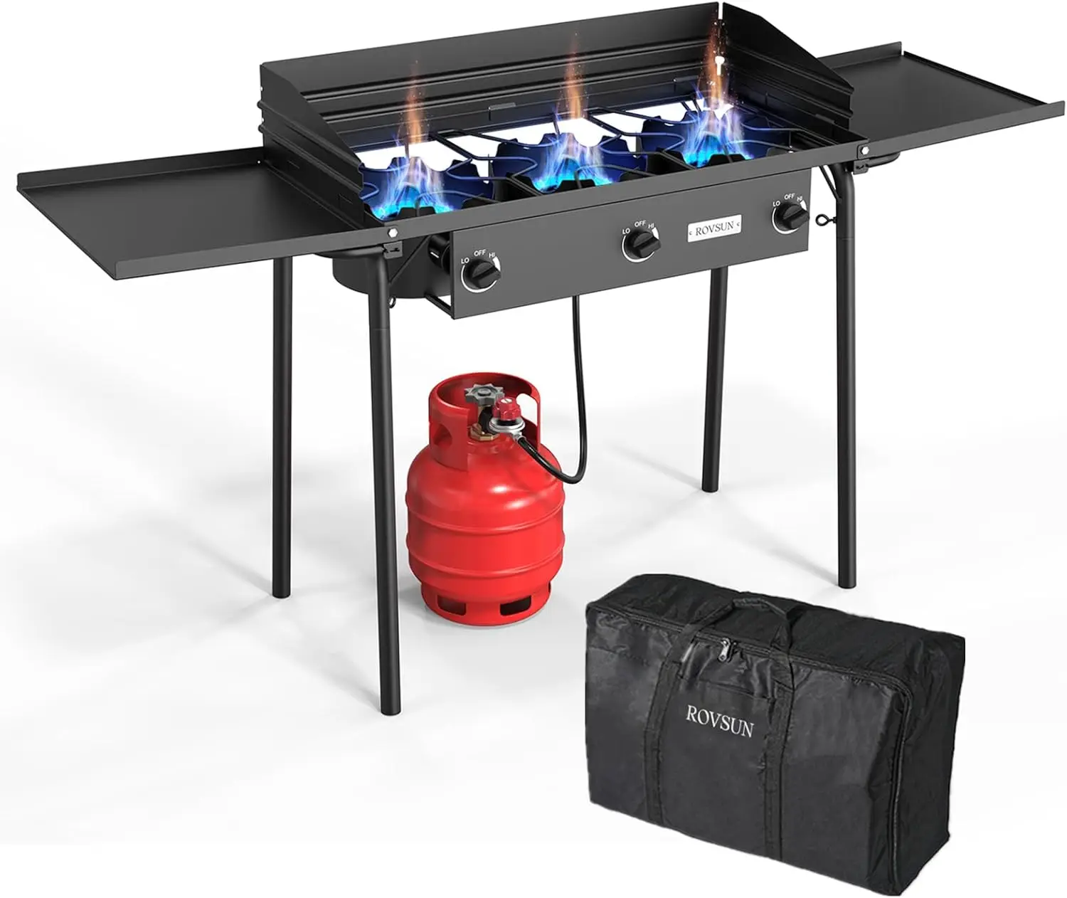 Burner Propane Gas Stove with Side Shelf & Carrying Bag, 225,000BTU Outdoor Burner with Wind Panel & CSA Listed Regulator, Picni