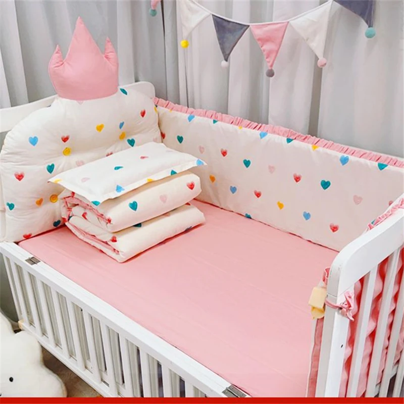 100% Pure Cotton Cartoon Printing Crib Bed Bumper Newborns Anti-collision Protective Bedding Set Boys Girls Universal Bed Sheet