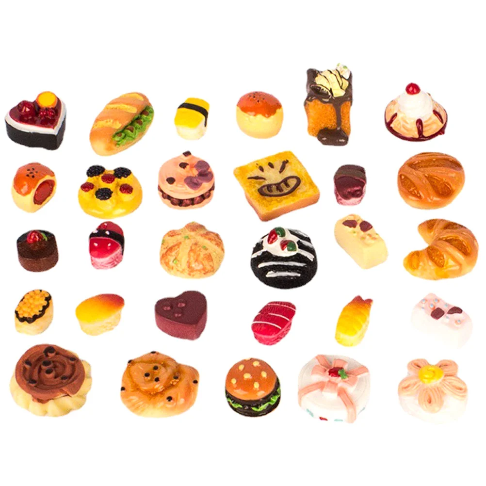 1セット ミニチュアフードモデル リアルなフェイクケーキ 模造ミニパン ごっこ遊びセット ミニハウスデコレーション キッチンシーン用