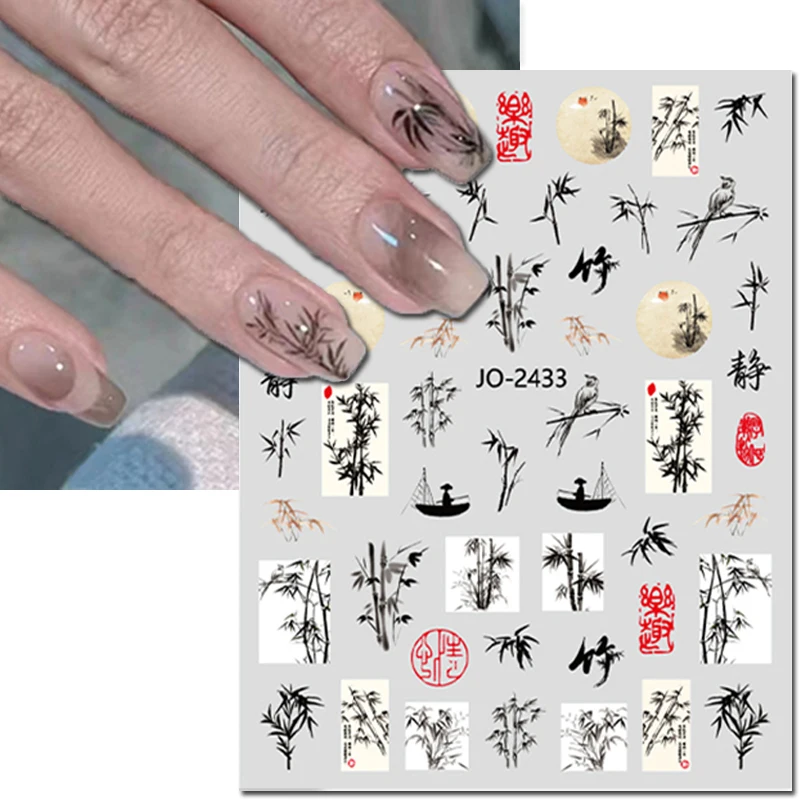 

Nail Art 3d Stickers Chinese Style Ink Paintings Bamboos Flowers Handwritings Decals Nail Decoration Salon Beauty