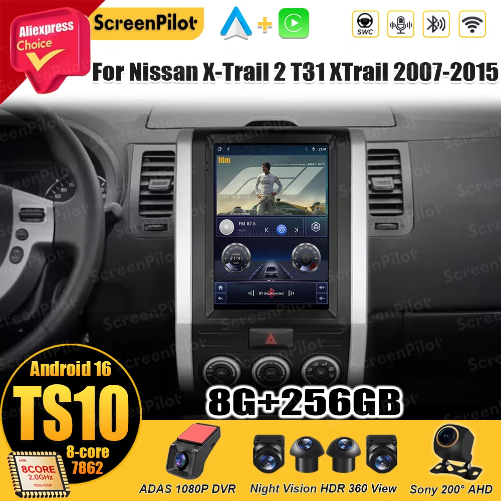 For Nissan X-Trail 2 T31 XTrail 2007-2015 9.7 inch Android 16 Multimedia Video Player Bluetooth Mirror Link Vertical Screen GPS