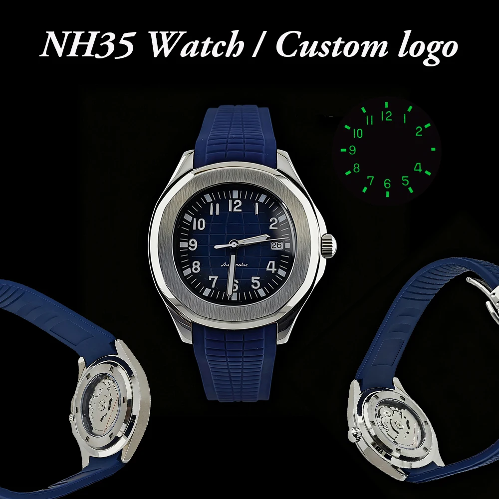 

Wholesale price New NH35 Customized Logo Watch Rubber Strap Watch Men's Automatic Watch Stainless Steel Watch No Logo Watch NH35