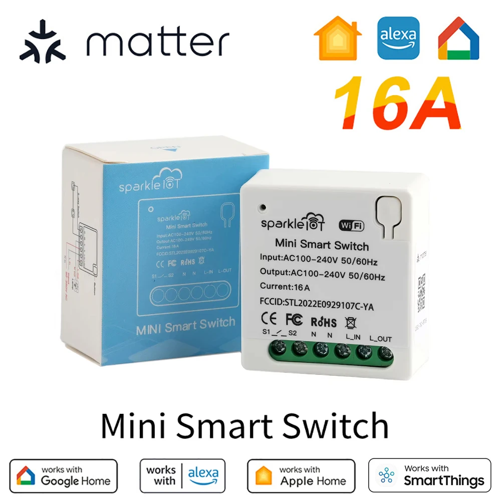 

Умная розетка Matter WiFi mini 16A с функцией пропускного подключения, двойным управлением, дистанционным управлением и таймером