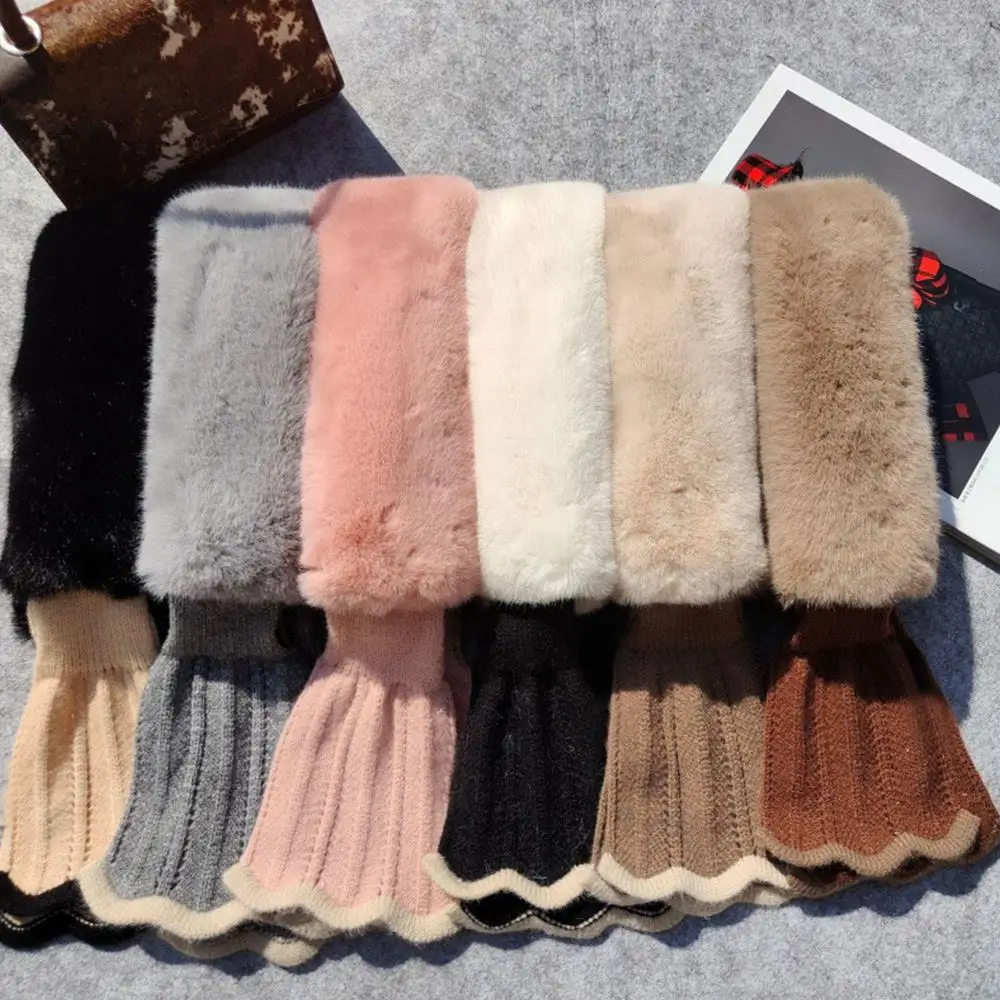 Winter Ruffle Knitted Cross Scarf Faux Rabbit Fur Thickened Soft Scarves for Women Winter Patchwork Neck Warmer Collar Scarf