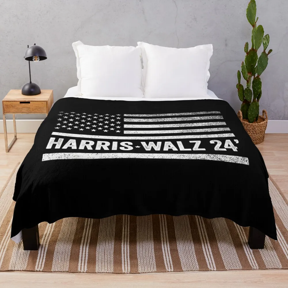 Harris Walz 2024 Election Kamala Tim Waltz American Flag Throw Blanket Bed Fashionable halloween Hairy Blankets